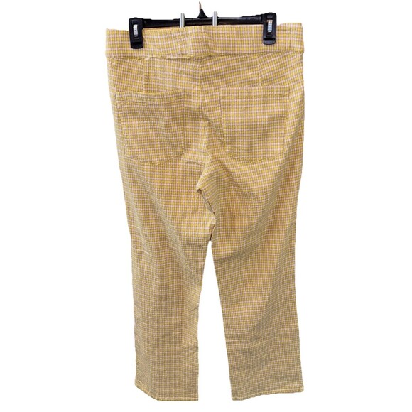 FREE PEOPLE In My Feelings Crop Boot Pants L Check Yellow Cotton Blend Pullon - Picture 5 of 11